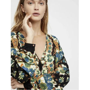 Free People Lovely Dreams Flowing Peasant Floral Oversized V-Neck Tunic Blouse